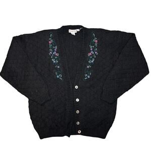 Talbots 100% Wool Hand Knit V Neck Cardigan Sweater Size Medium